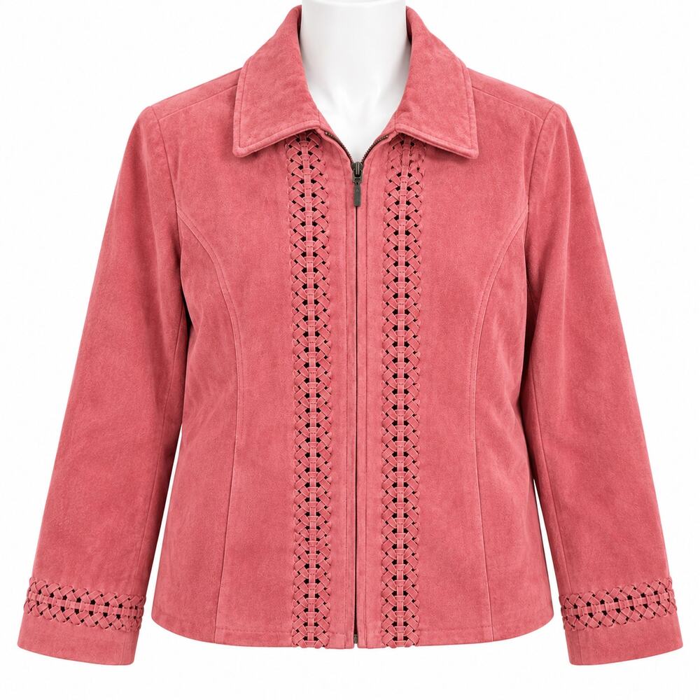 Coldwater Creek Pink Suede Leather Jacket Woven Whipstitch Western Women’s M